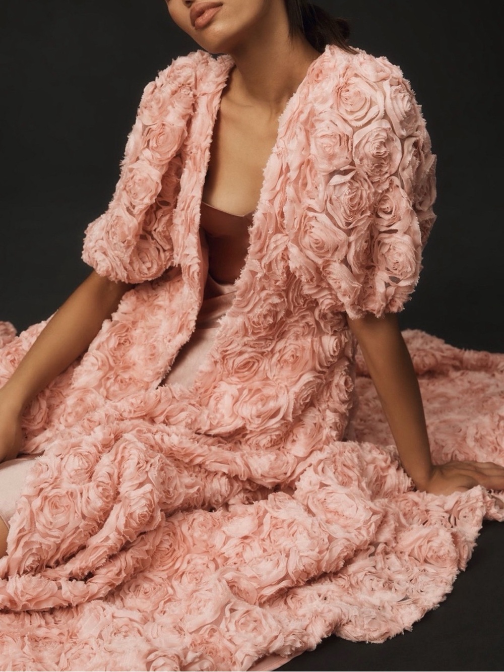 NWT! Anthropologie 3D Floral Blush Roses Kimono
